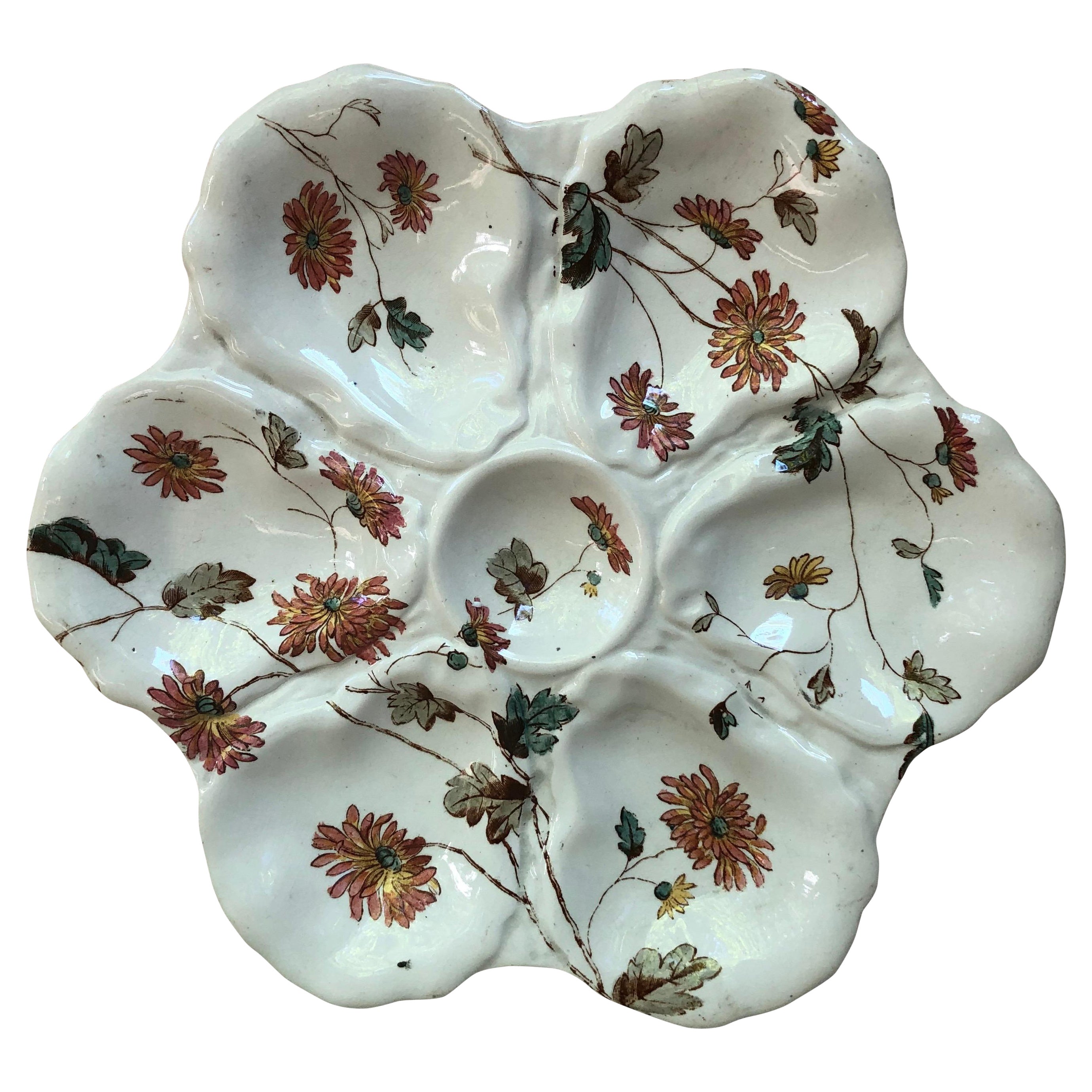 Assiette à huîtres anglaise du 19ème siècle avec fleurs Adderley