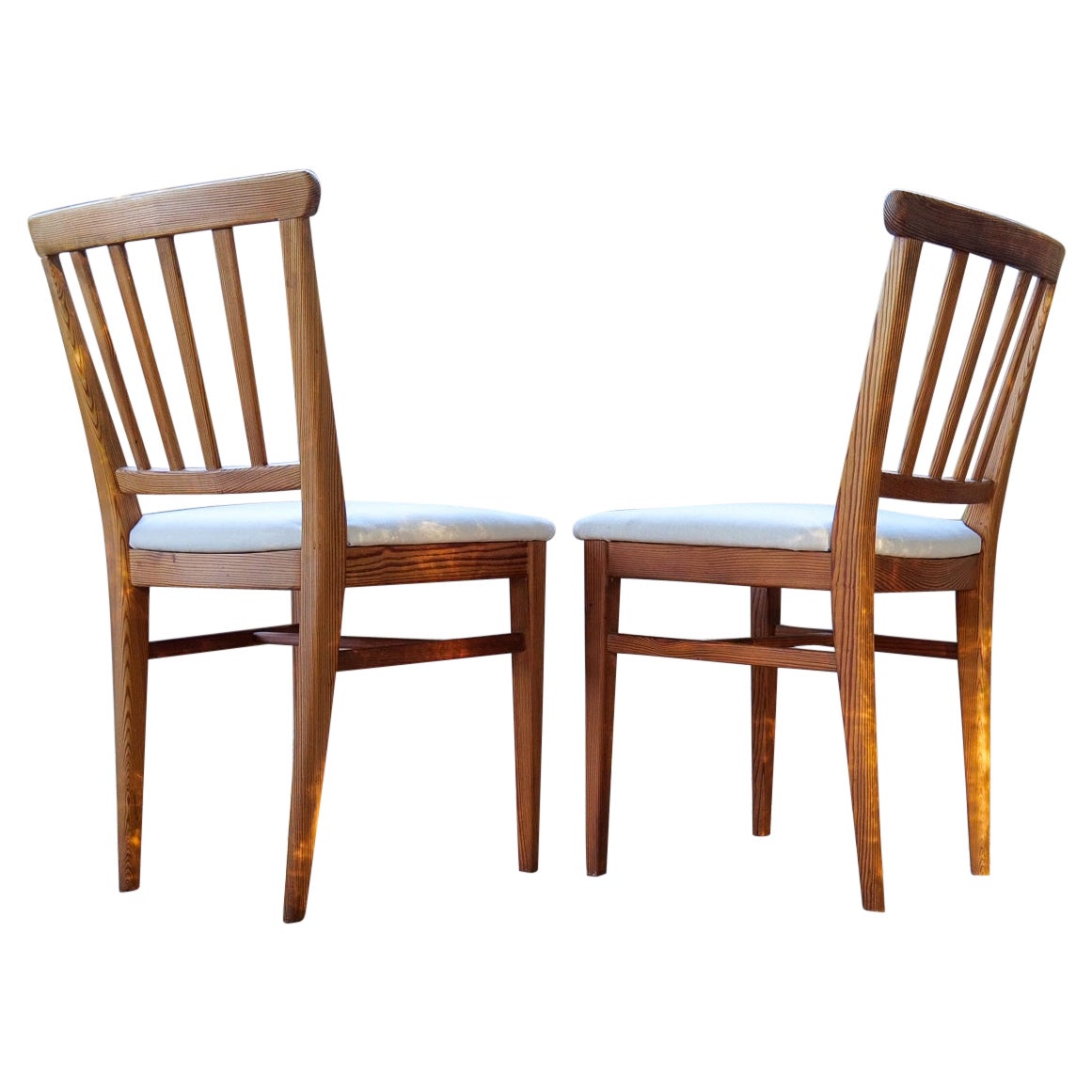 Midcentury Set of 4 Carl Malmsten Chairs Dining in Pine, Sweden, 1940s For Sale