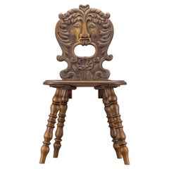 Antique German Carved Oakwood Peasant or Hall Chair, Late 19th Century