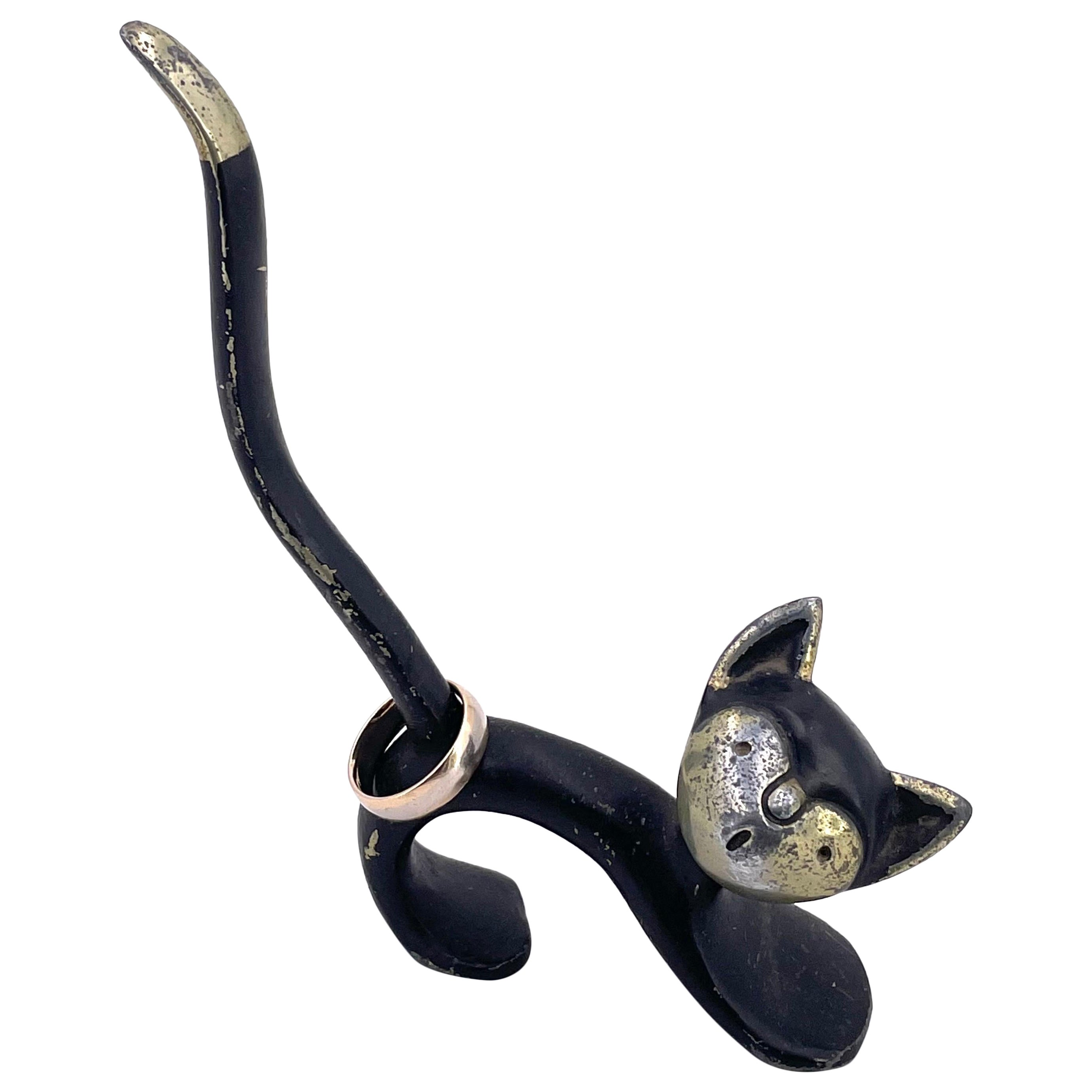 Walter Bosse Cat Ring Holder for Hertha Baller Blackened Brass, 1950's For Sale