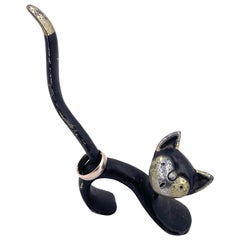 Retro Walter Bosse Cat Ring Holder for Hertha Baller Blackened Brass, 1950's