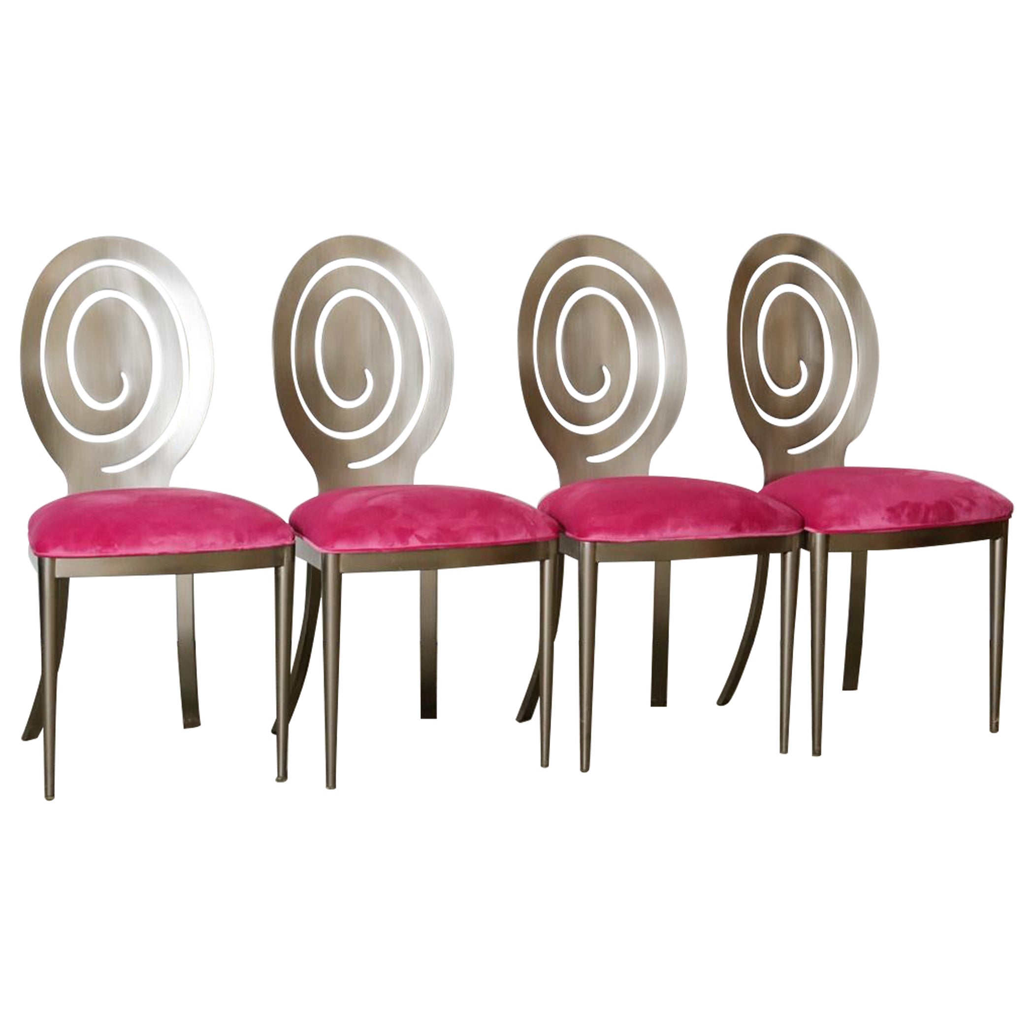 1980s Swirling Dining Chairs in Pink Velvet New Upholstery For Sale