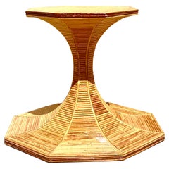 Vintage Boho Pencil Reed Octagon Table Pedestal
