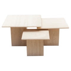 Set of Three Italian Modern Travertine Coffee Tables, Nesting Tables