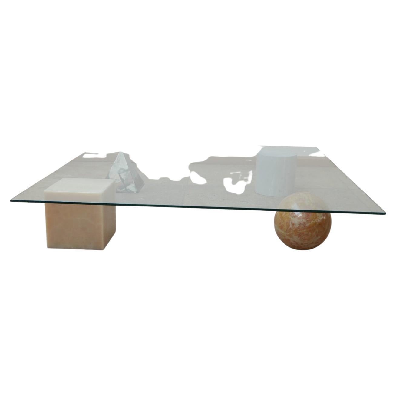 Italian Mid-Century Marble and Glass Vignelli Coffee Table