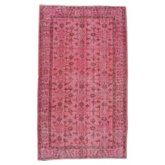 Vintage Handmade Anatolian Accent Rug with Floral Design Redyed in Pink