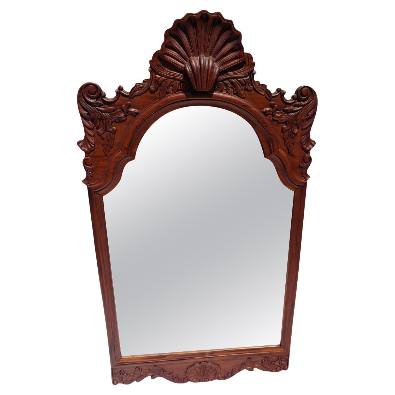 Vintage Hand-Carved Mahogany Frame Wall Mirror