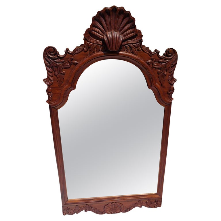 Vintage HandCarved Mahogany Frame Wall Mirror For Sale at 1stDibs