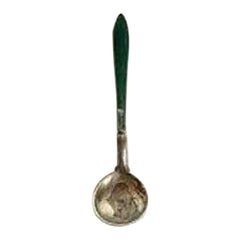 David Andersen, Norway, Gilded Salt Spoon with Green Enamel