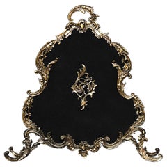 French Louis XV Style Brass Firescreen with Scrolls and Leaf Form Throughout