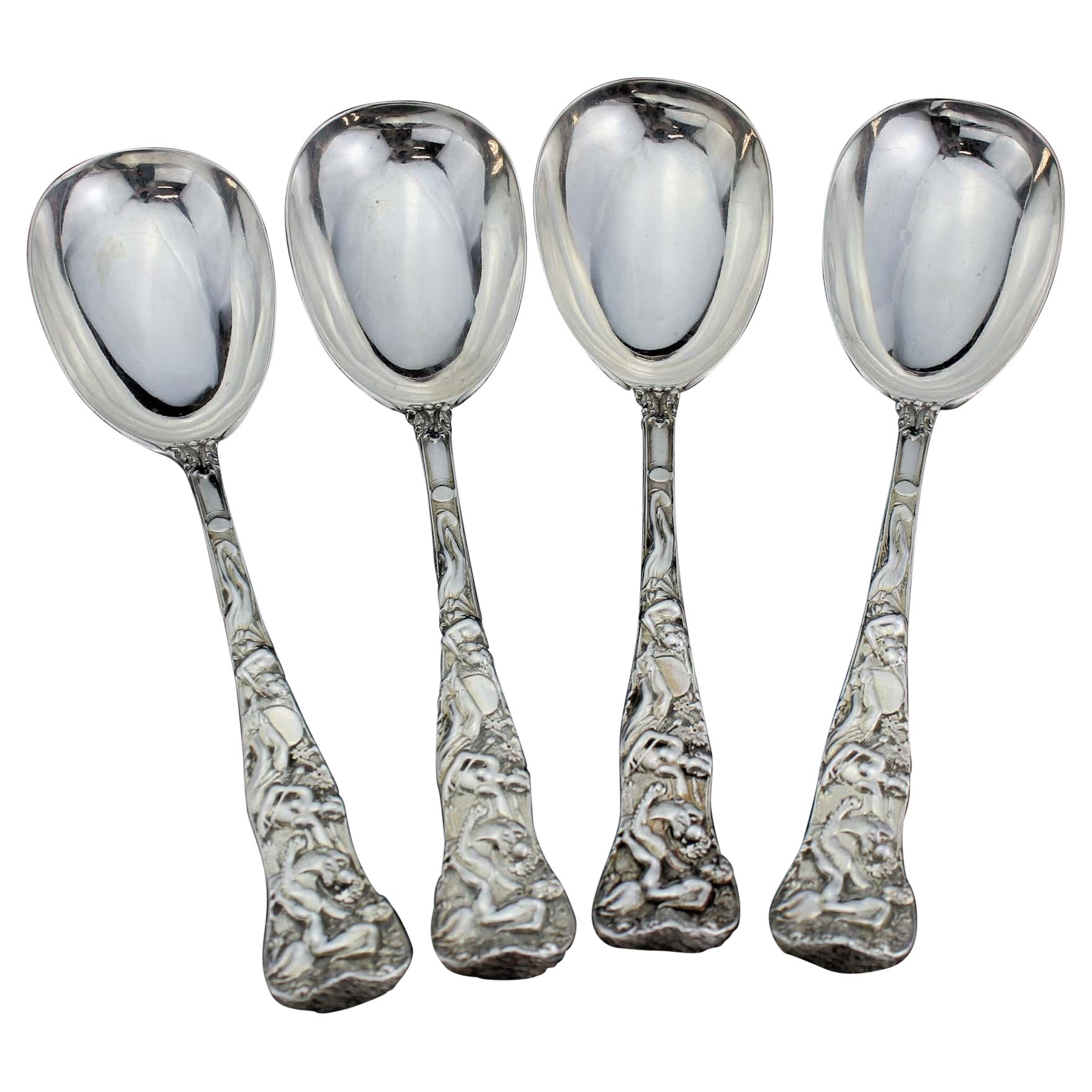 Antique Victorian Silver Spoons with Various Cellini Style Engravings