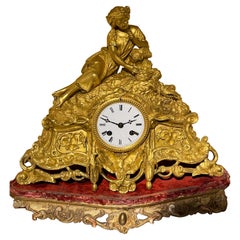 Used French Mantel Clock / Pendulum Clock, Fire-Gilt, Around 1870-1880