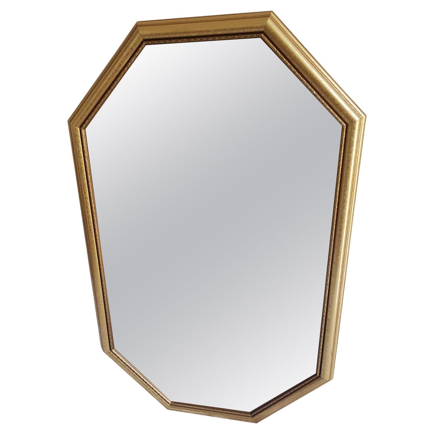 Vintage 1990s Octagonal Gold Wood Frame Clear Wall Mirror