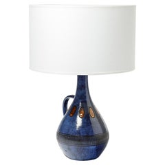 Vintage 20th Century Blue and Orange Ceramic Table Lamp by Guy Roland Marcy Vallauris