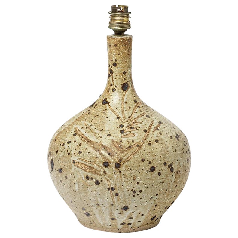 Keramik-Tischlampe aus braunem Steingut von La Borne, signiert