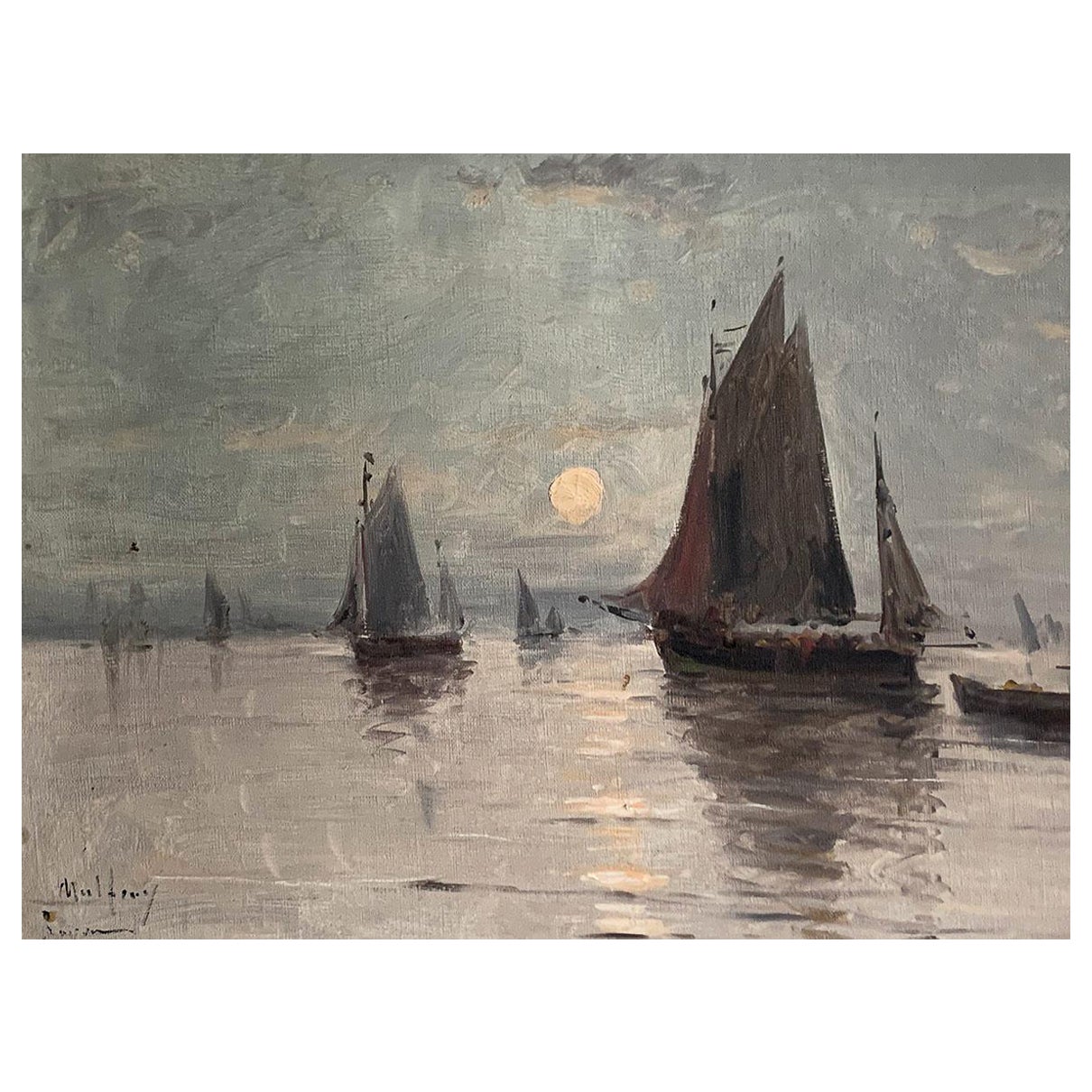 Malfroy Henri '1895-1942' "Boat in the moonlight" For Sale