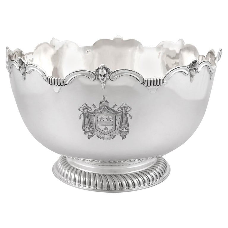 Antique Edwardian Sterling Silver Presentation Bowl, Monteith Style, 1901 For Sale