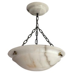 Striking Antique Pendant / Flushmount with Matching Alabaster Shade and Canopy