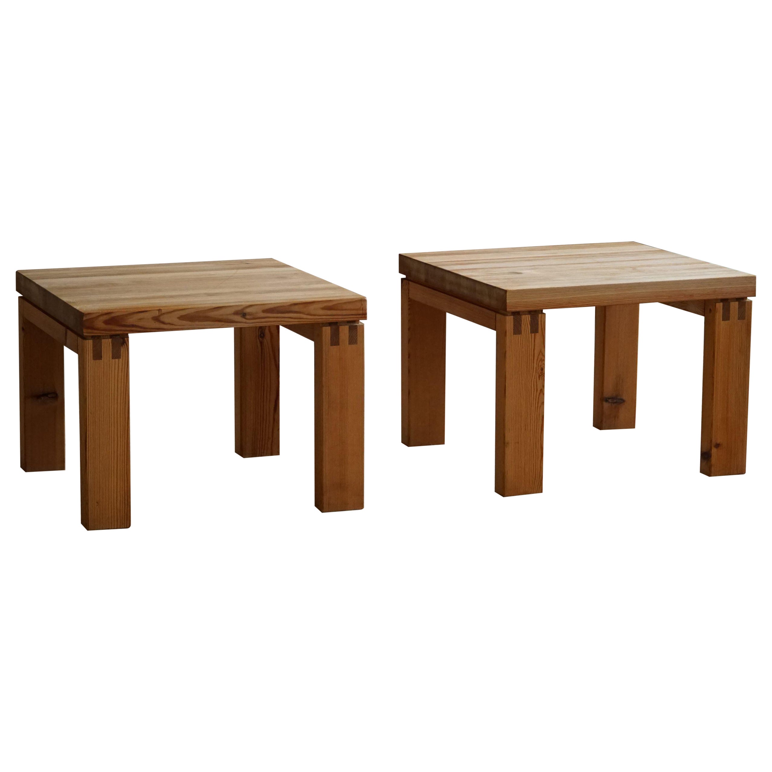 Pair of Danish Modern Brutalist Side Tables in Solid Pine, Made by Nytibo, 1970s