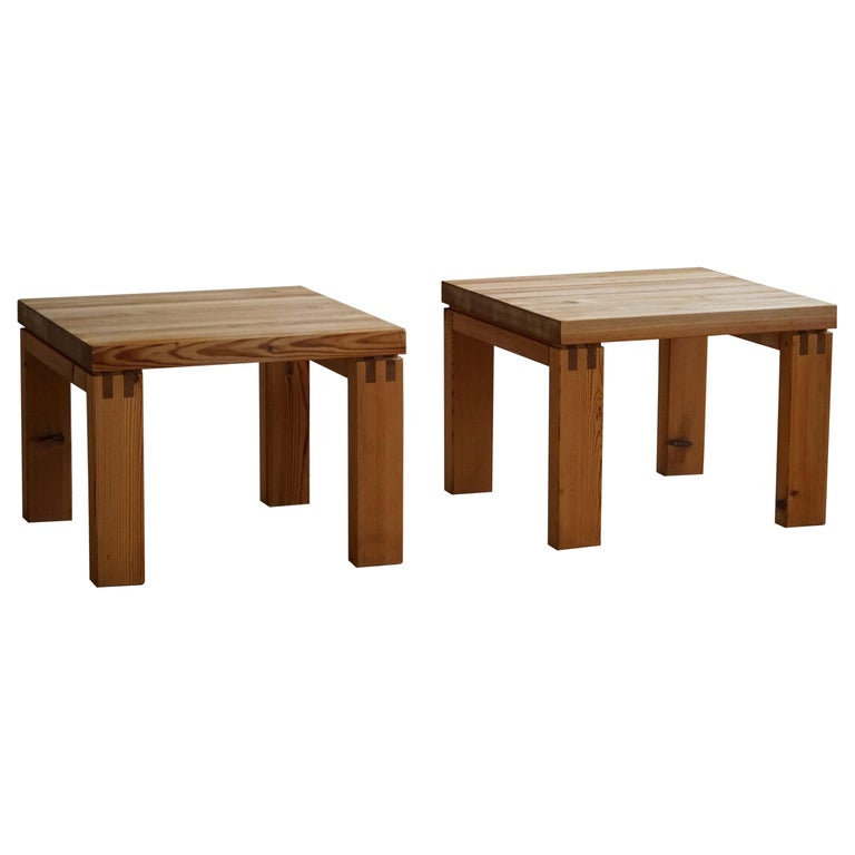 Pair of Danish Modern Brutalist Side Tables in Solid Pine, Made by Nytibo,  1970s at 1stDibs