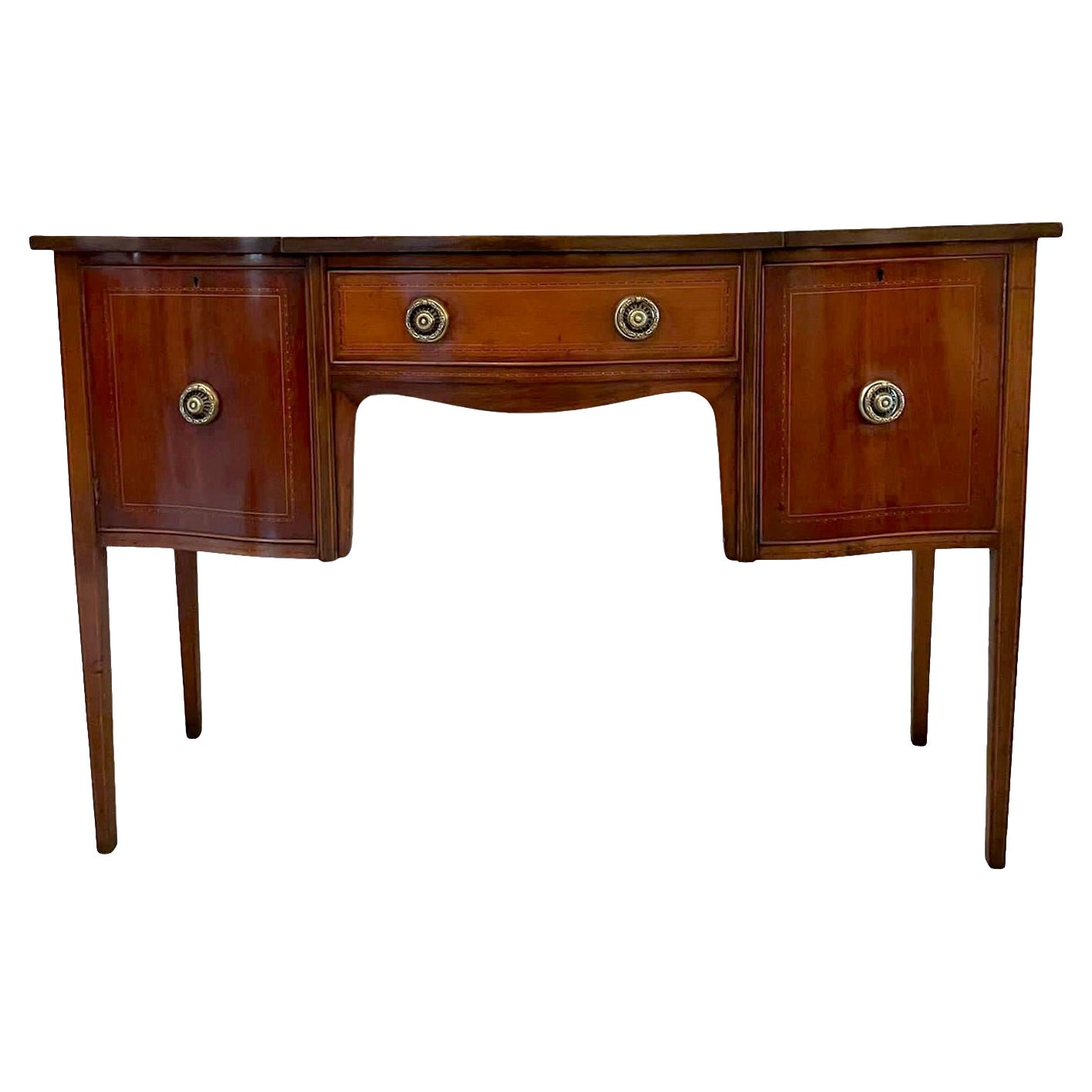 ​​Quality Antique Edwardian Inlaid Mahogany Serpentine Shaped Sideboard For Sale