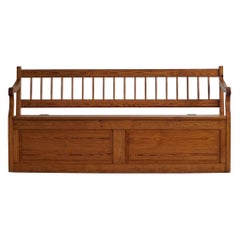Scandinavian Modern Bench in Pine with Storage, Made in 1950s