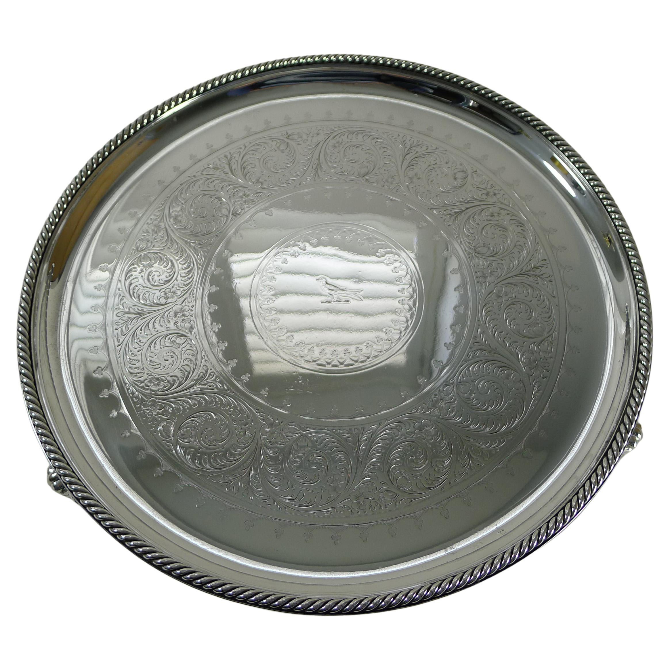 Victorian Silver Plated Drinks Salver / Tray by Elkington & Co., 1877