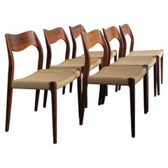 Niels O. Møller Scandinavian Midcentury Dining Chairs 71 in Wood and Rope, 1960s