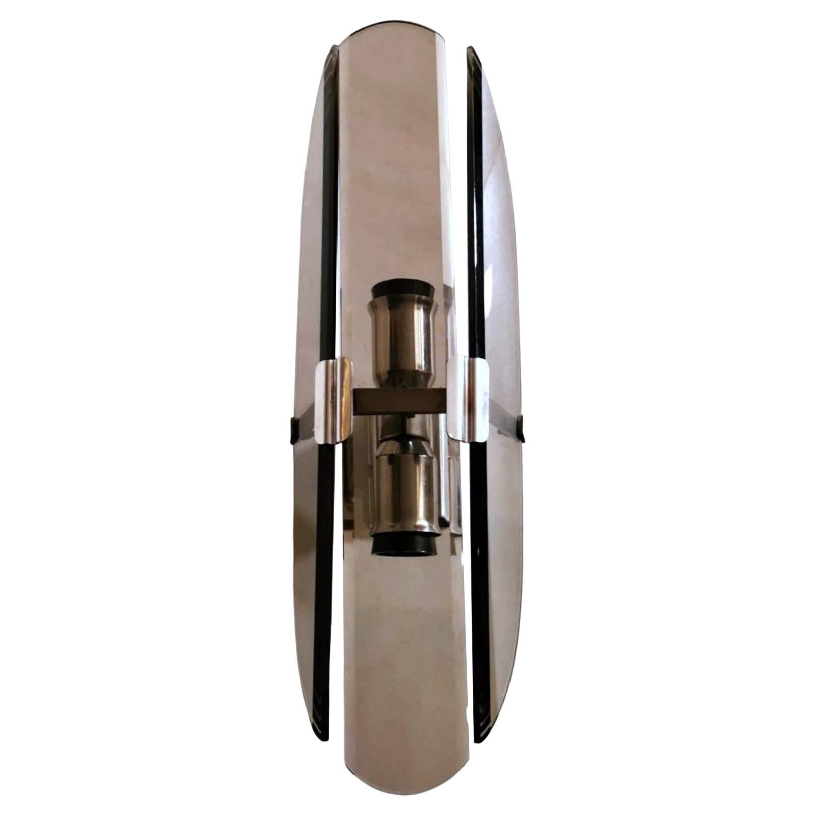 Fontana Arte Style Single Sconce Tempered Glass And Nickel-Plated Brass