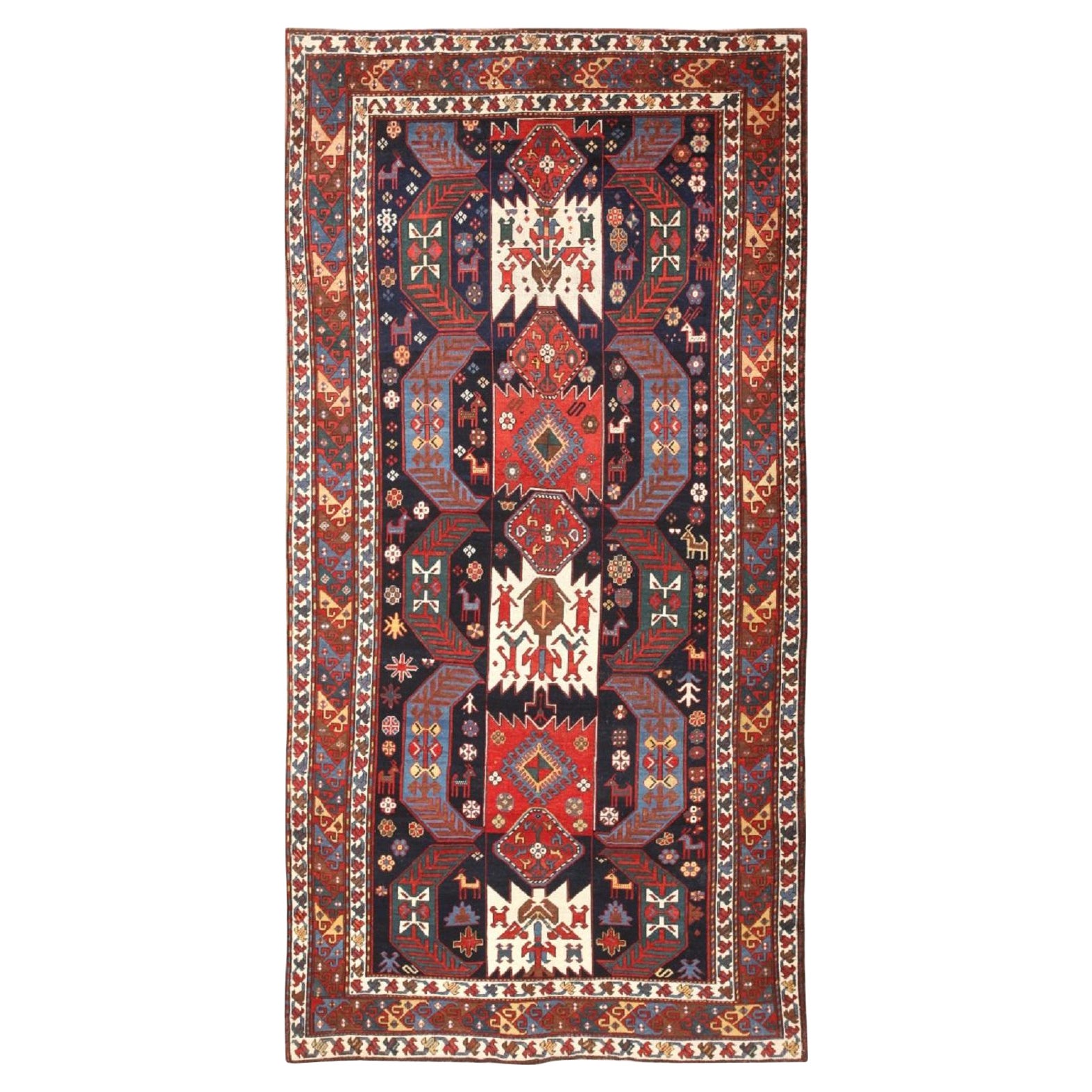 Antique Tribal Caucasian Kazak Rug. Size: 6 ft x 11 ft 9 in (1.83 m x 3.58 m) 