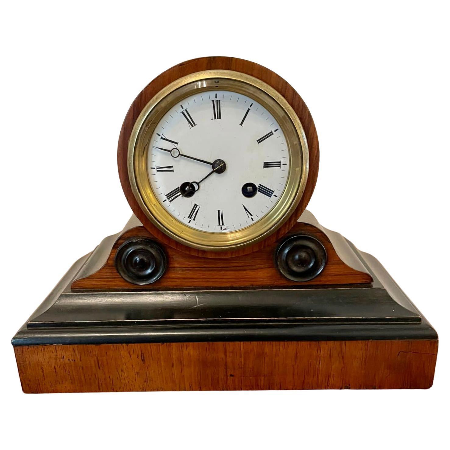 Quality Antique Victorian Walnut Desk Clock For Sale