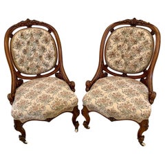 Outstanding Quality Antique Victorian Pair of Carved Walnut Chairs