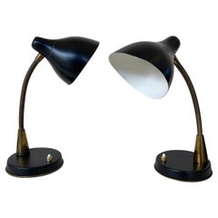 Mid Century Pair of Lamps Lacquered Metal and Brass by Stilnovo, Italy, 1950s