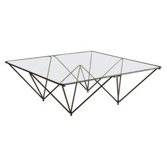 Black Metal Geometric Coffee Table with Glass Top in the Style of Paolo Piva