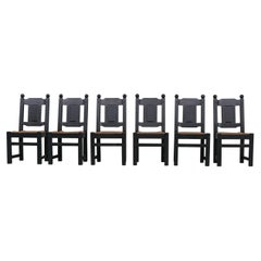 Set of Six Rush Black Dutch Mid-Century Dining Chairs