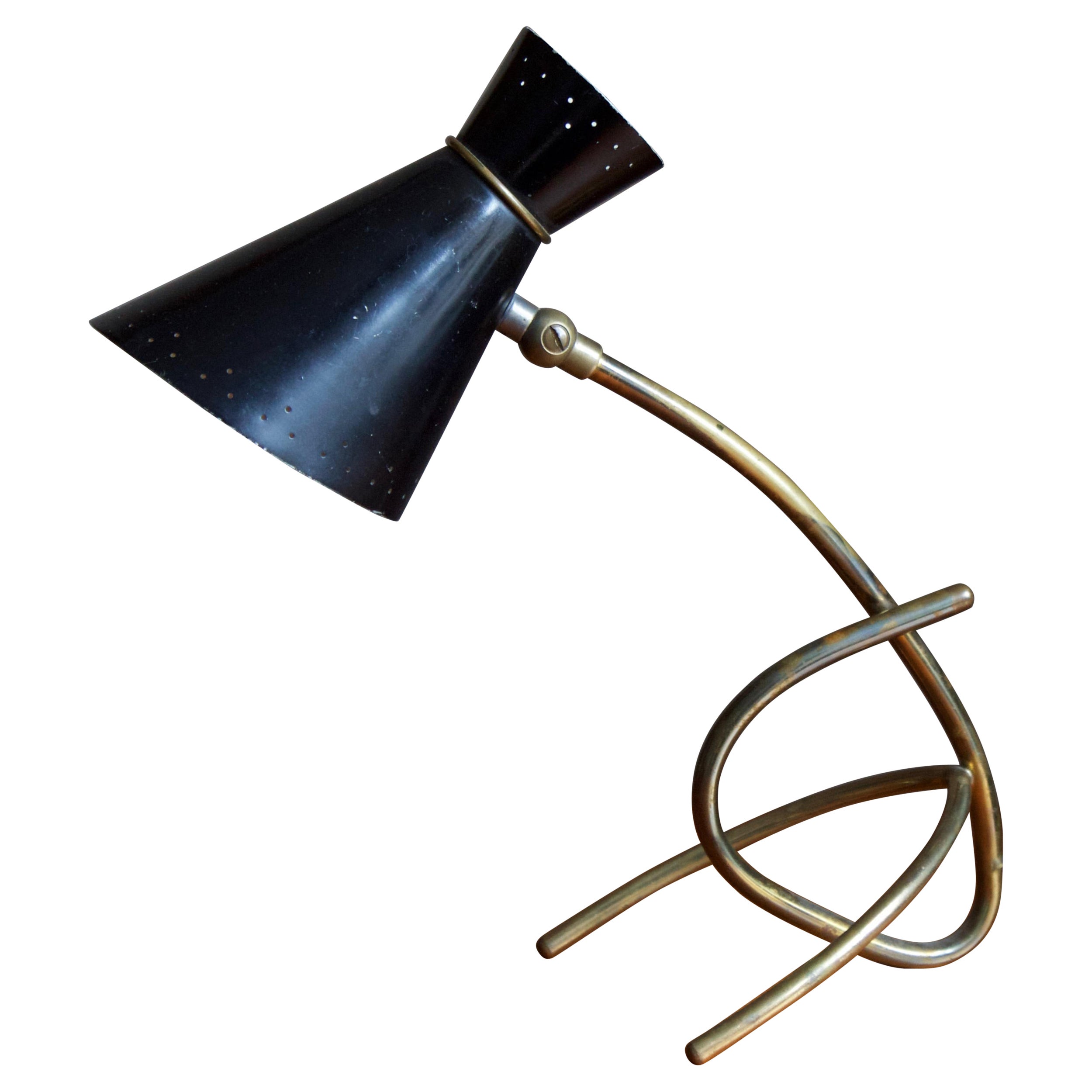 Svend Aage Holm Sørensen, Adjustable Table Lamp, Brass, Metal, Denmark, 1950s