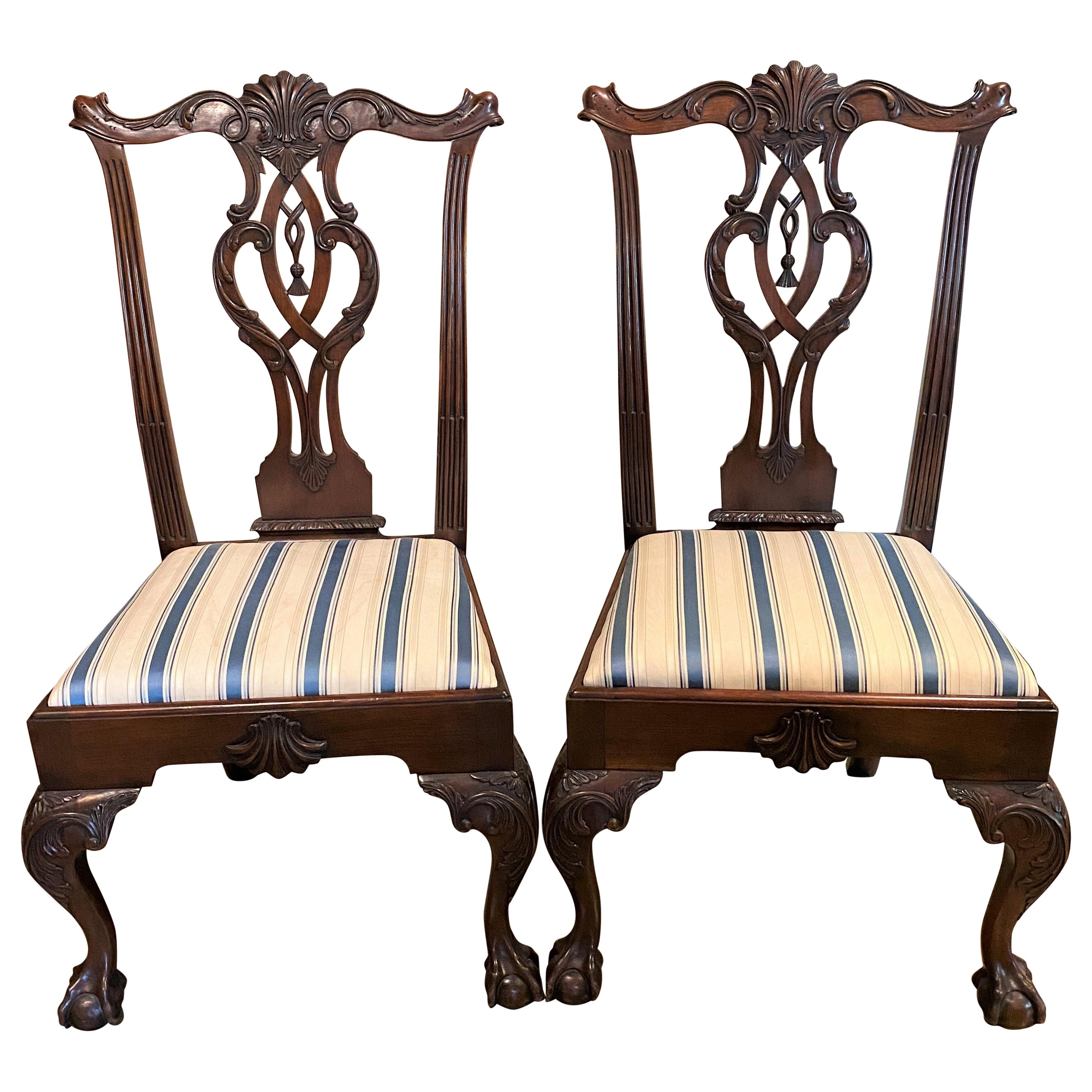 Pair of Philadelphia Chippendale Style Carved Mahogany Side Chairs