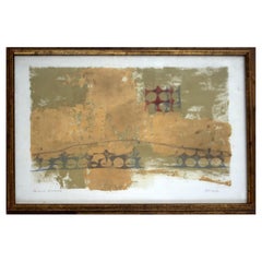 Quadro incorniciato Pierre Pecoud Modern Mixed Media Abstract with Gold Painting