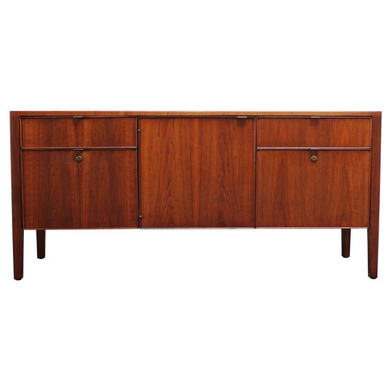 Petite Mid Century Walnut Credenza Dual Filing Cabinet by Stow Davis