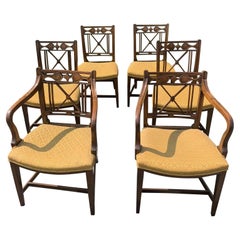 Vintage Handsome Set of 6 Walnut Regency Style Dining Chairs