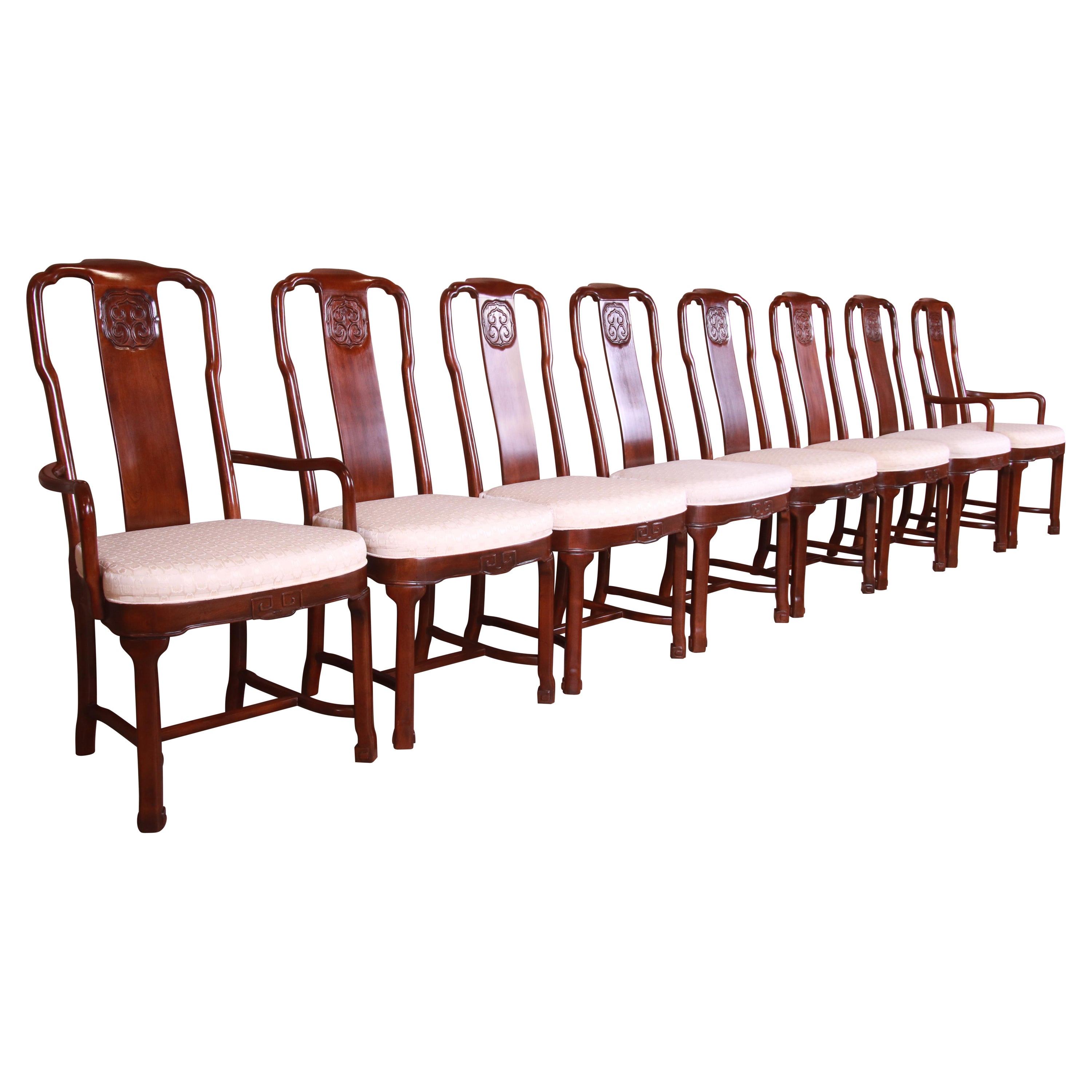 Drexel Heritage Hollywood Regency Chinoiserie Mahogany Dining Chairs, Set of 8