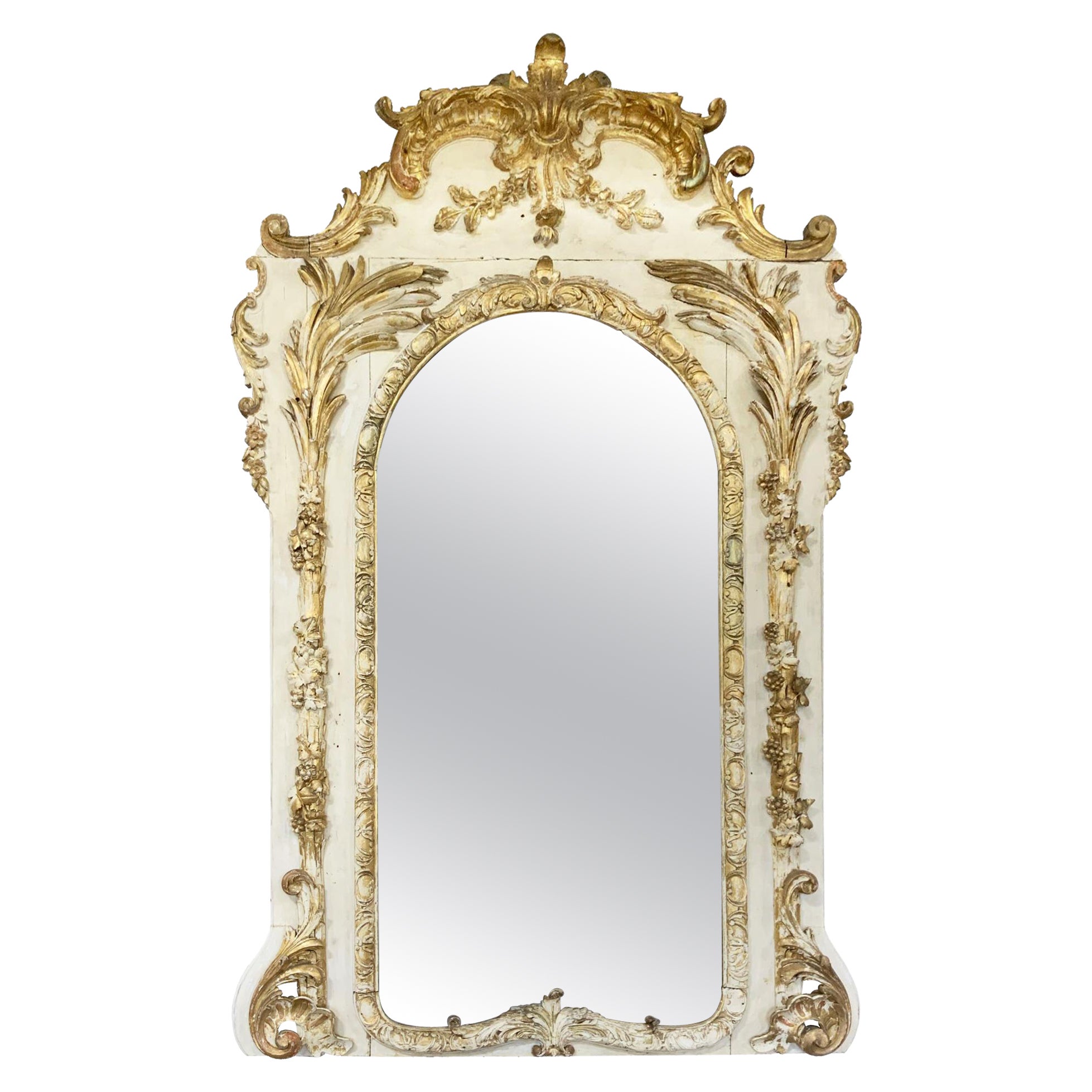 19th Century French White/Cream and Gold French Mirror