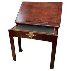 18th C English Mahogany Architect’s Table with Brass Candle Slides