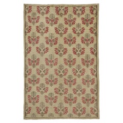 Used Turkish Oushak Rug with Shabby Chic Farmhouse Style