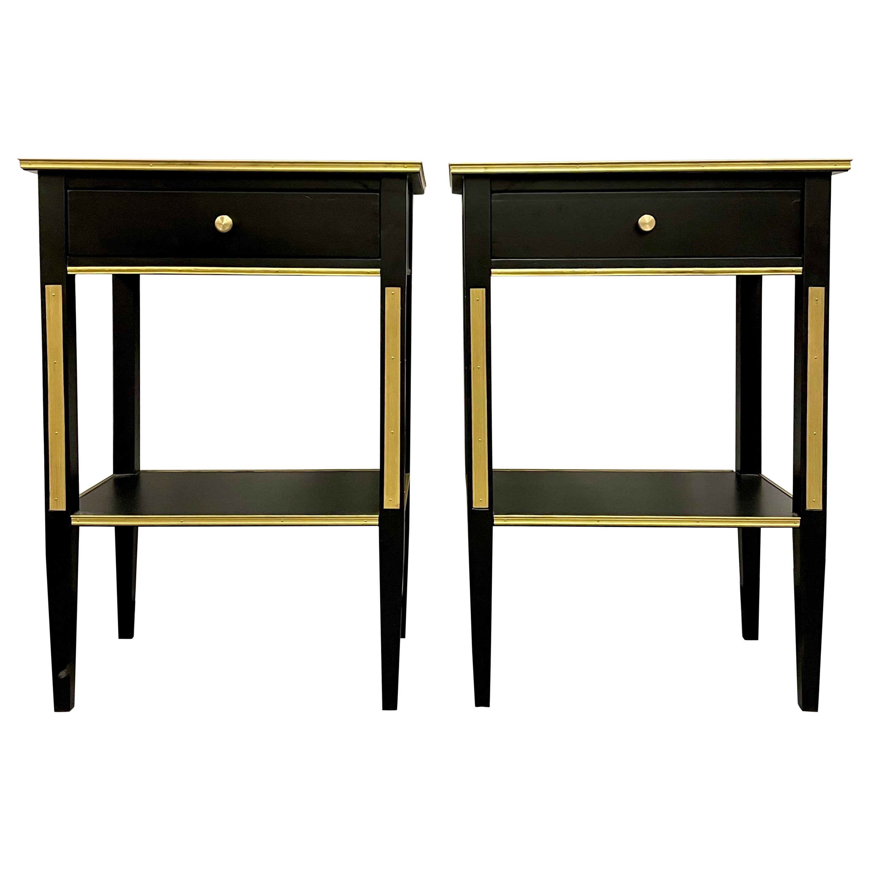 Pair of Russian Neoclassical Style Ebony Finish One Drawer Stands or End Tables For Sale