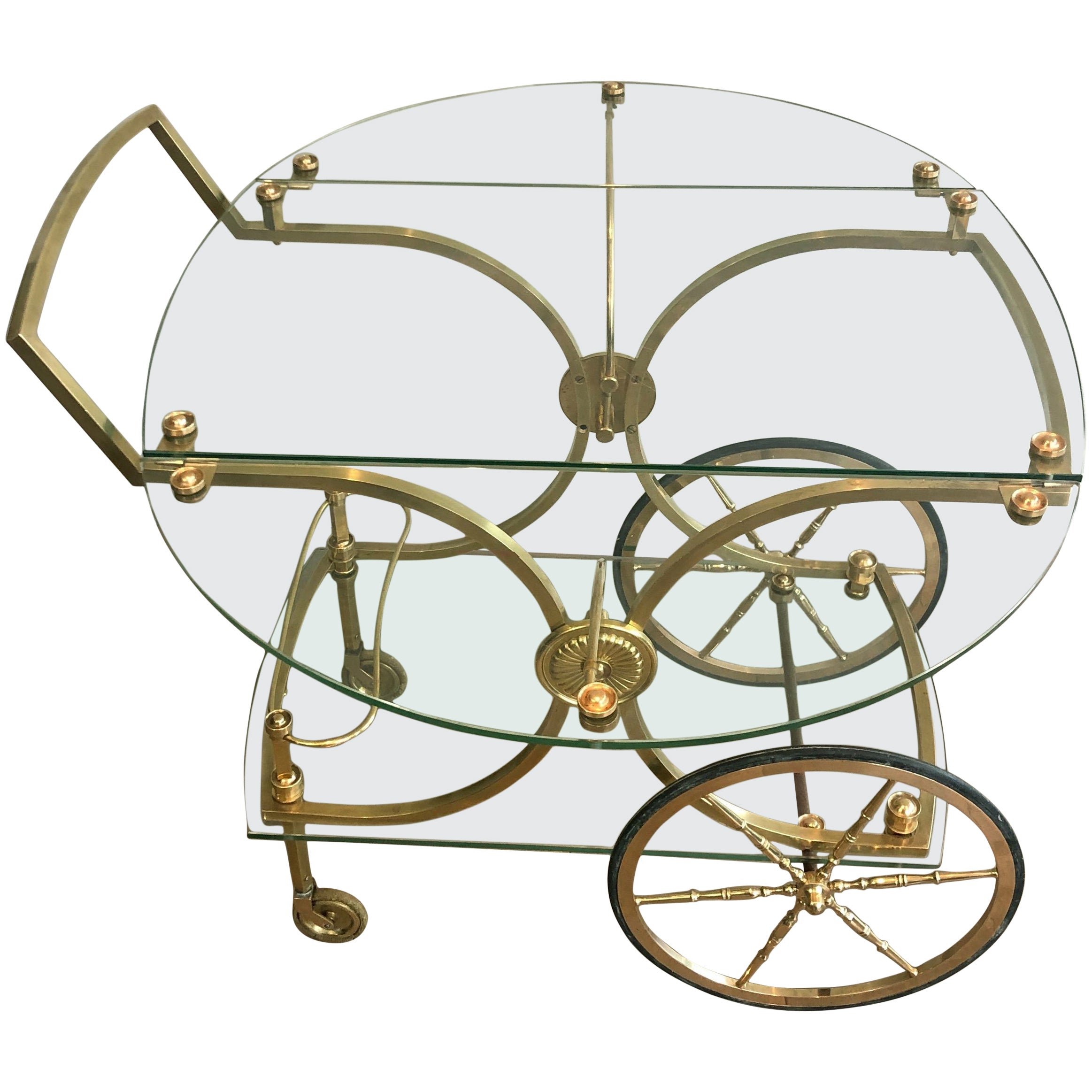 Maison Bagués, Rare Neoclassical Style Brass and Glass Drinks Trolley