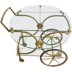 Maison Bagués, Rare Neoclassical Style Brass and Glass Drinks Trolley