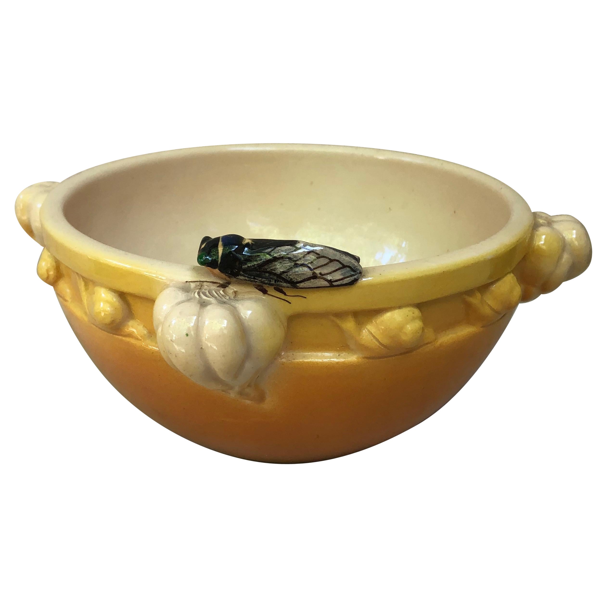 Large Majolica Jardiniere with Cicada and Snails, circa 1950 For Sale