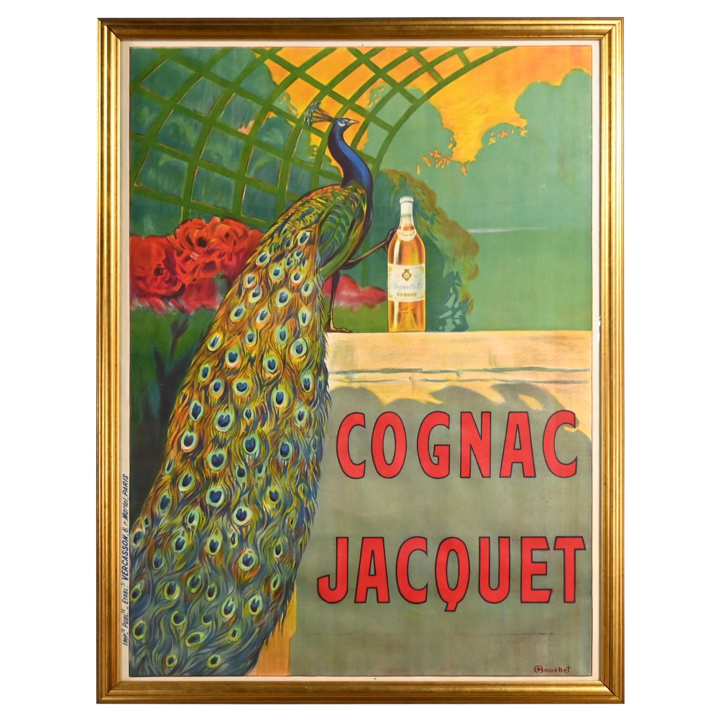 Bouchet Antique Art Deco Art Nuovo Cognac Jacquet Advertising Peacock Poster