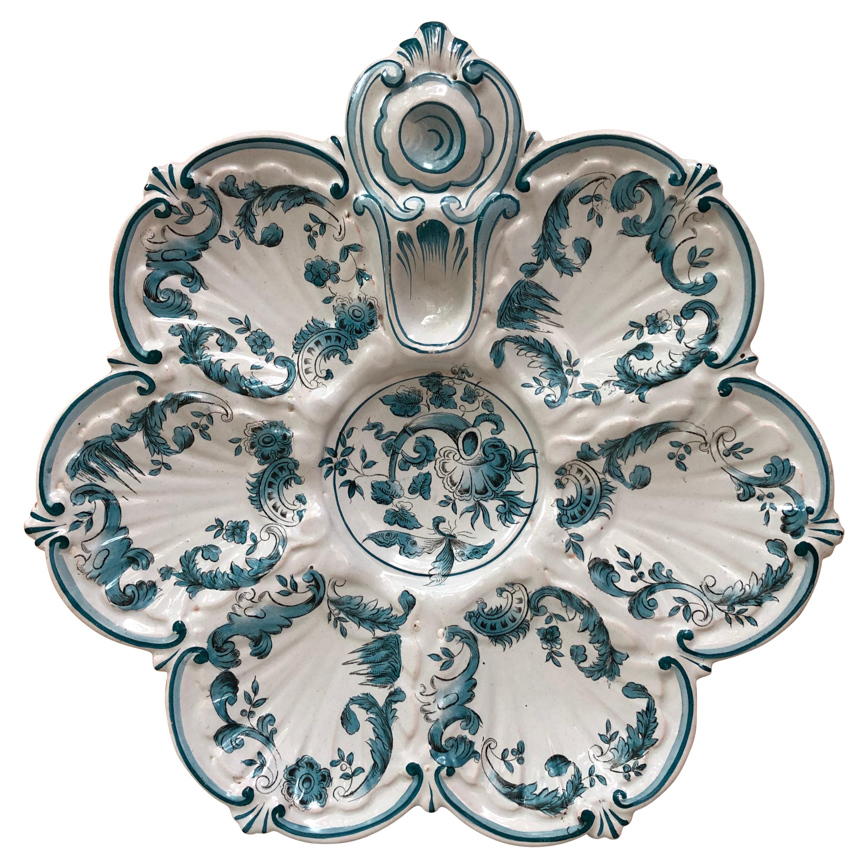 French Faience Oyster Plate Saint Clement, circa 1890